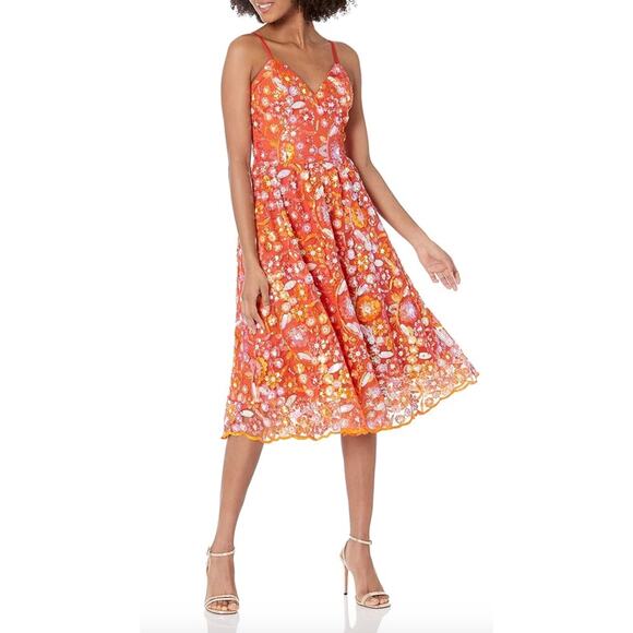 Dress the Population size Medium Midi Dress Maren Fit and Flare Poppy Floral New - Picture 1 of 6